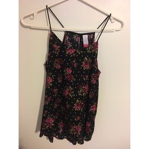 Black Tank Top with Rose Pattern